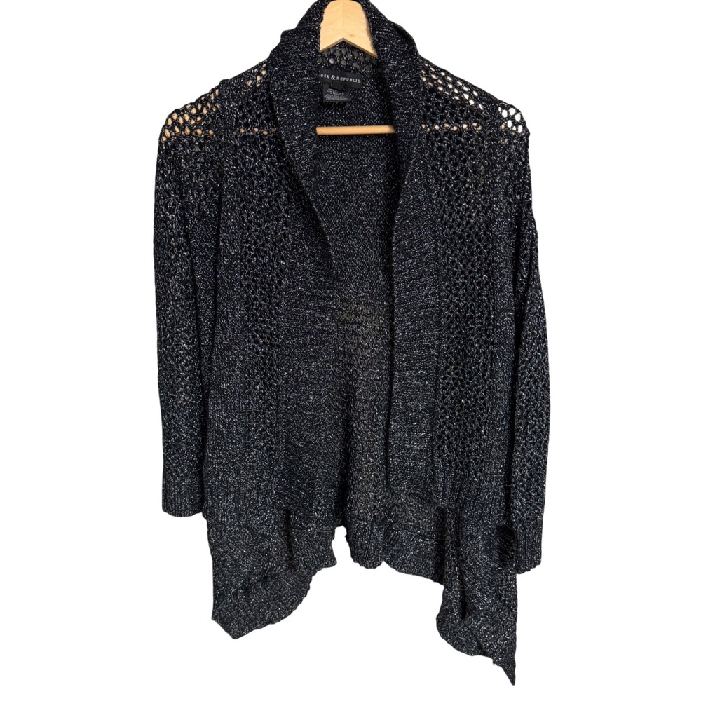 Rock & Republic Womens Open Front Cardigan Sweater Metallic‎ Knit Size M